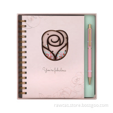 Hardcover flower Spiral Journal Notebooks with Pen Set